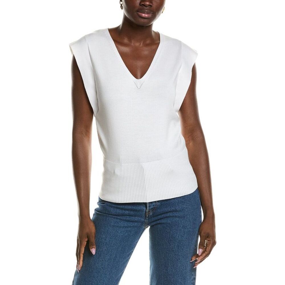 T Tahari Womens Jersey Sweater Vest, White